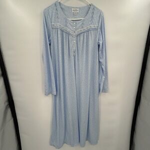 Lanz of Salzburg Womens Nightgown Size Medium Blue White Ribbon Trim Cottagecore
